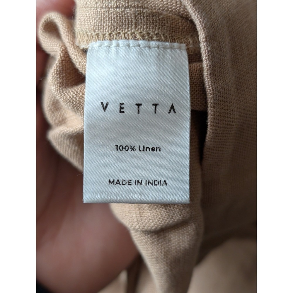 Vetta 100% Linen High Rise Pocket Shorts Size L Tan Elastic Minimalist Capsule - Picture 8 of 9